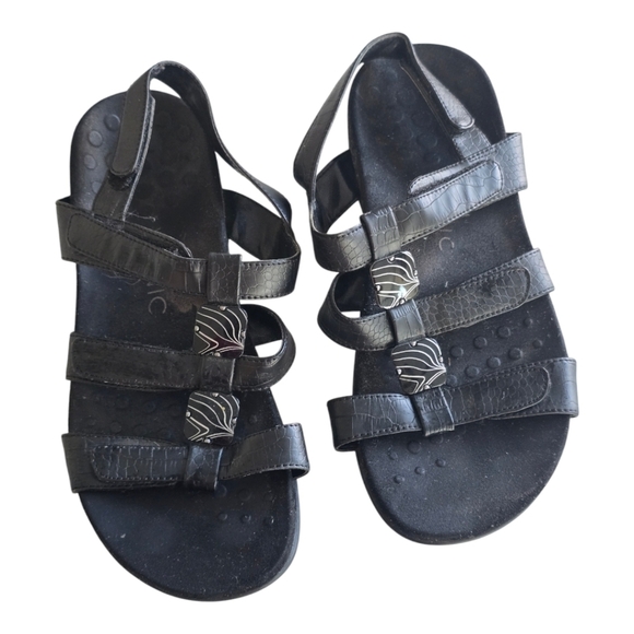 Vionic Sandals Women 8 Amber Black Adjustable Strappy Slingback Silver Hardware - Picture 1 of 14